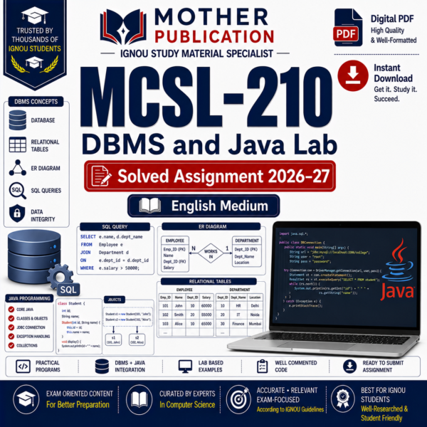 MCSL-210 Solved Assignment 2026-27 in English