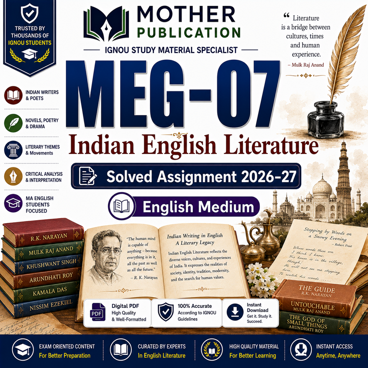 MEG-07 Solved Assignment 2026-27 in English | Indian English Literature