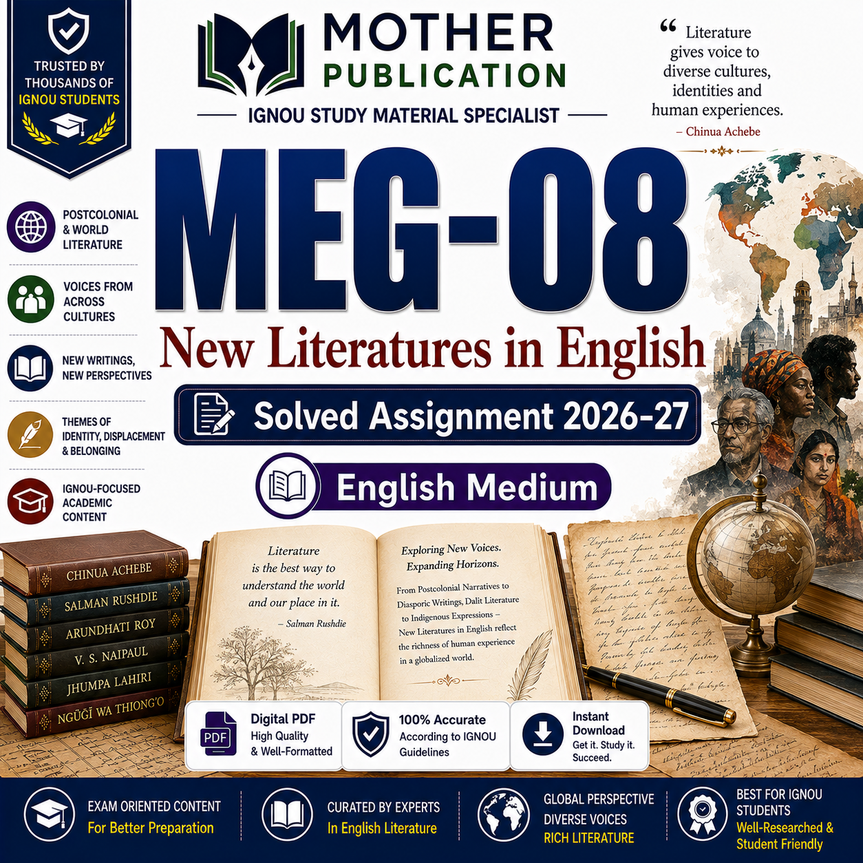 MEG-08 Solved Assignment 2026-27 in English | New Literatures in English