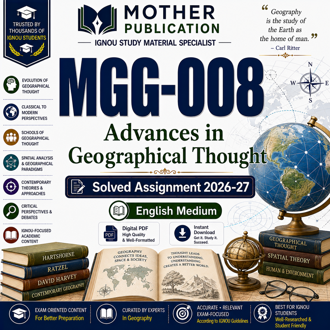 MGG-008 Solved Assignment 2026-27 in English | Advances in Geographical Thought