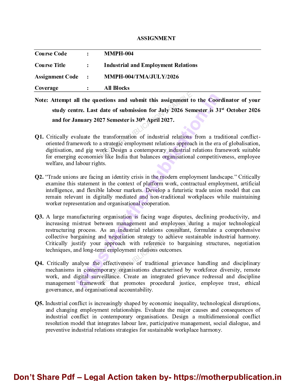 MMPH-004 Solved Assignment 2026-27 in English | MBA (Human Resource Management) Sample Page 1