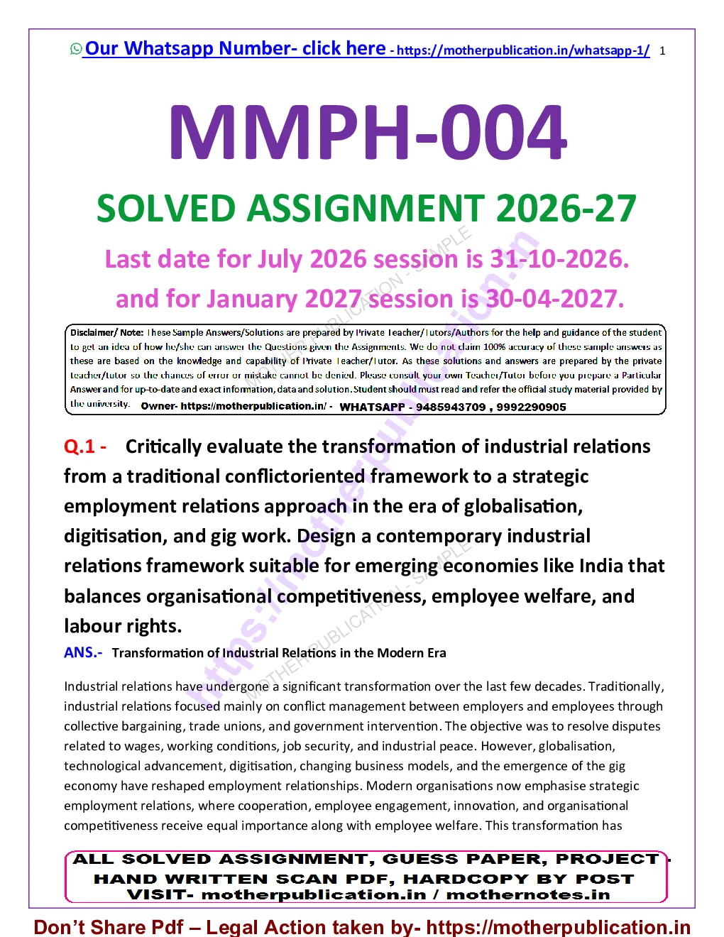 MMPH-004 Solved Assignment 2026-27 in English | MBA (Human Resource Management) Sample Page 2