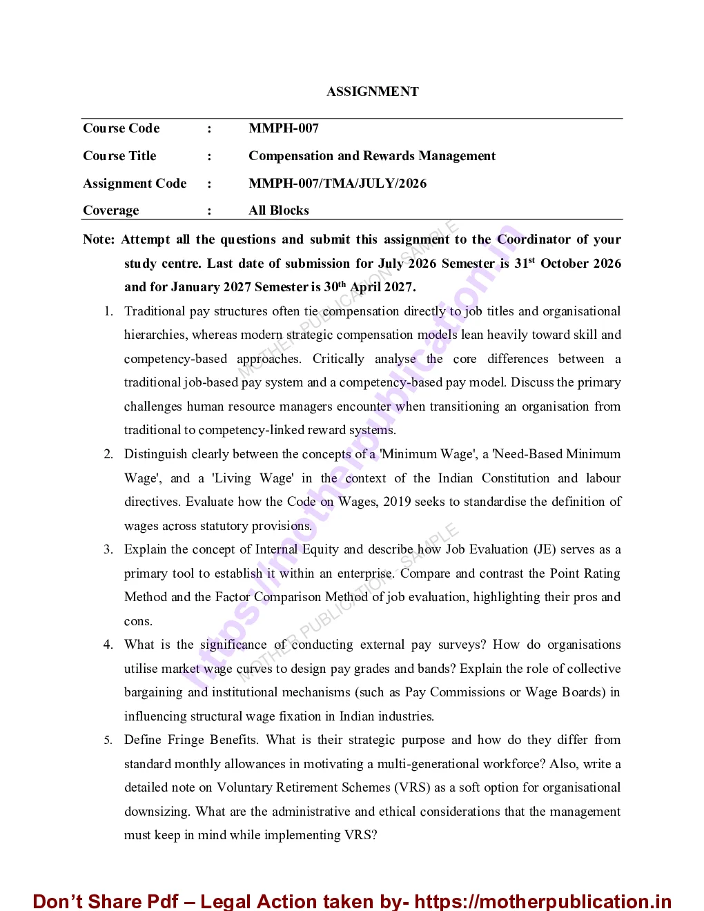MMPH-007 Solved Assignment 2026-27 in English | MBA (Human Resource Management) Sample Page 1