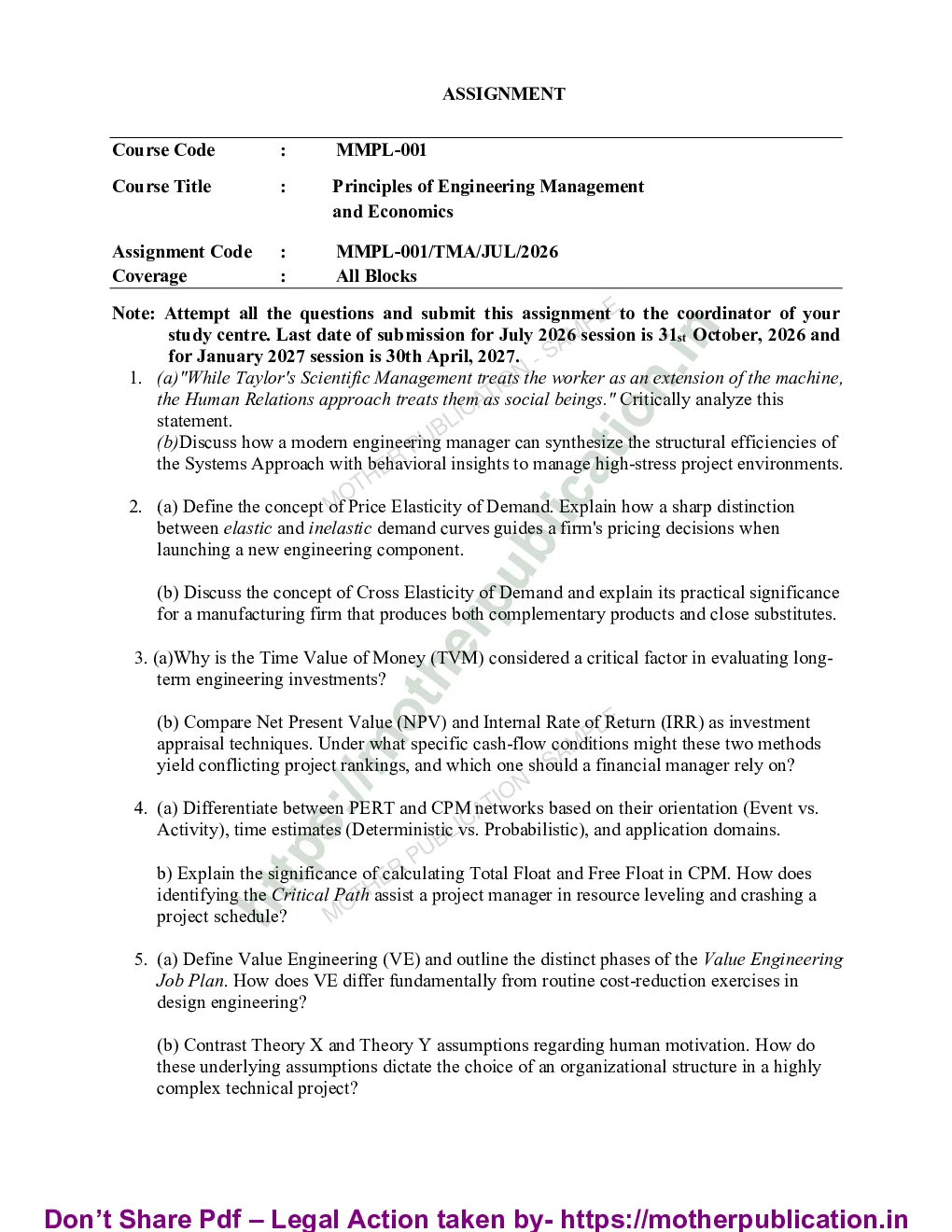 MMPL-001 Solved Assignment 2026-27 in English | MBA (Logistics & Supply Chain Management / Construction Management) Sample Page 1