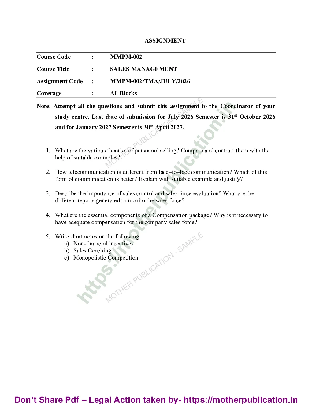 MMPM-002 Solved Assignment 2026-27 in English | MBA Marketing Management Sample Page 1