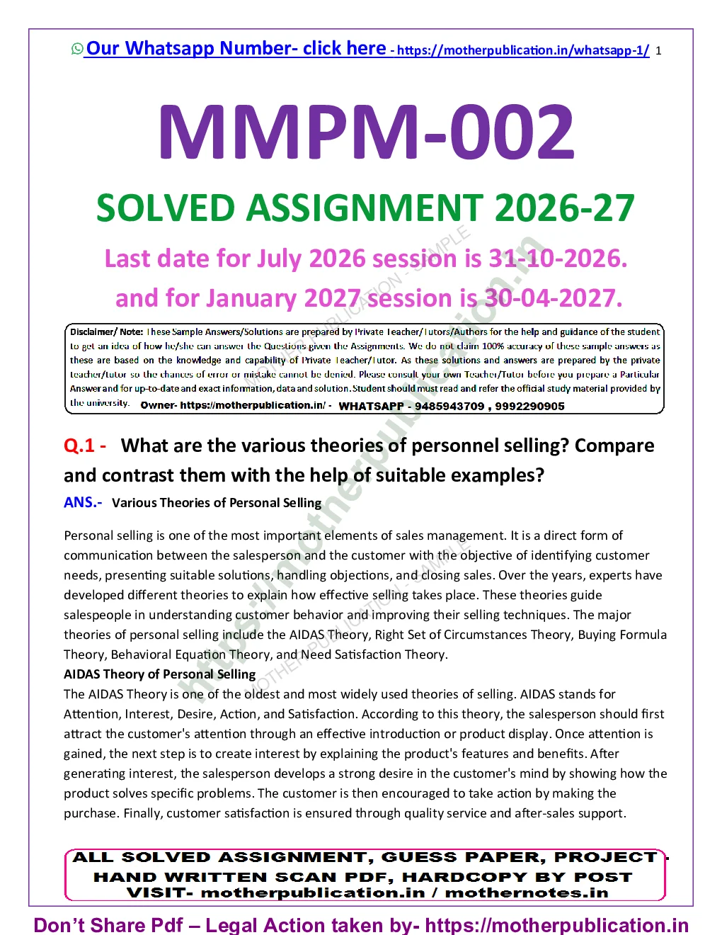 MMPM-002 Solved Assignment 2026-27 in English | MBA Marketing Management Sample Page 2