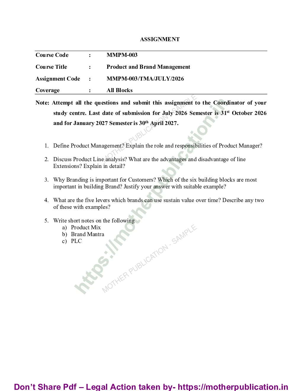 MMPM-003 Solved Assignment 2026-27 in English | MBA Marketing Management Sample Page 1