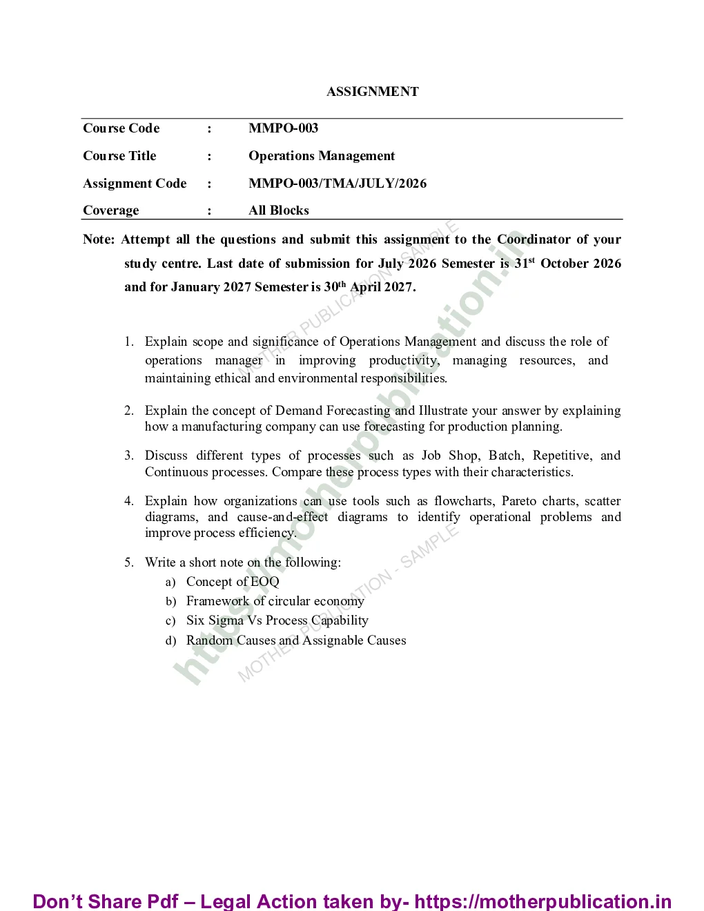 MMPO-003 Solved Assignment 2026-27 in English | MBA Operations Management Sample Page 1