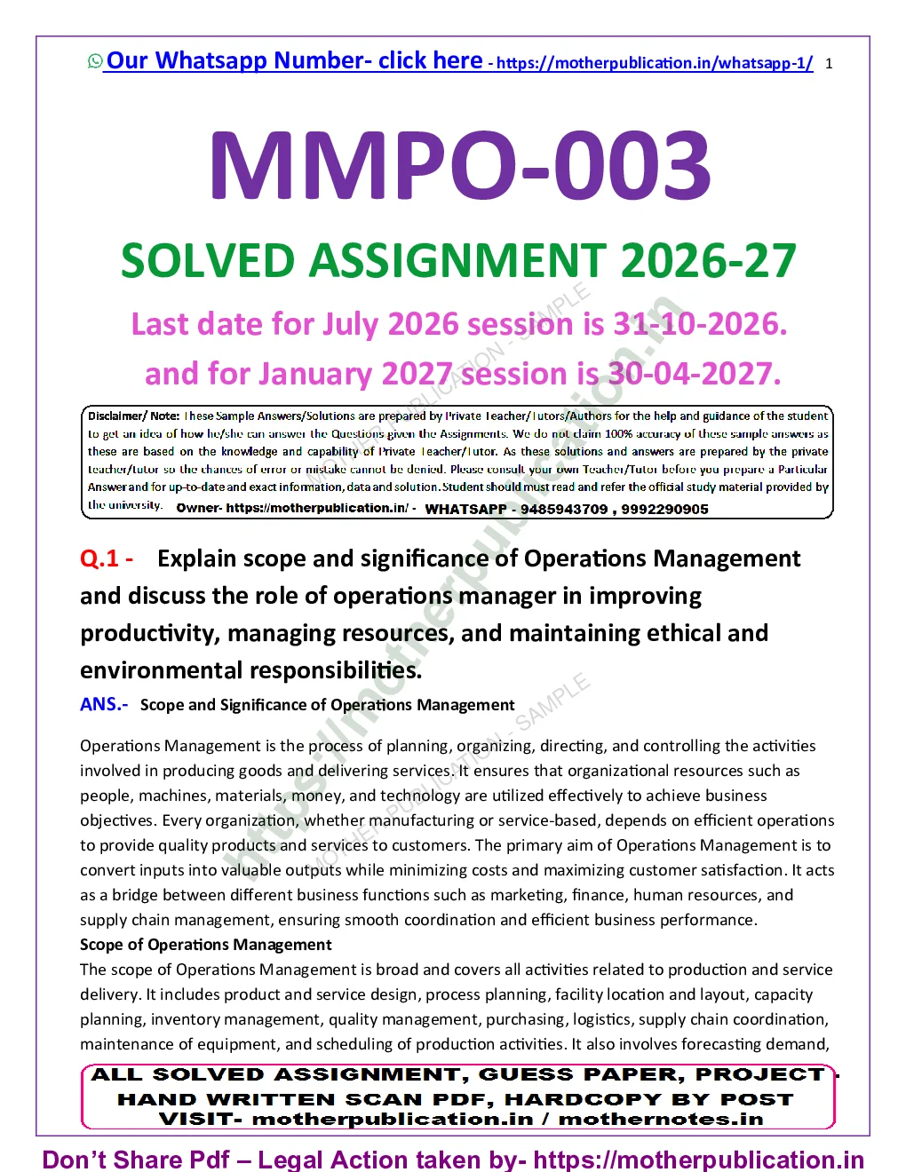 MMPO-003 Solved Assignment 2026-27 in English | MBA Operations Management Sample Page 2