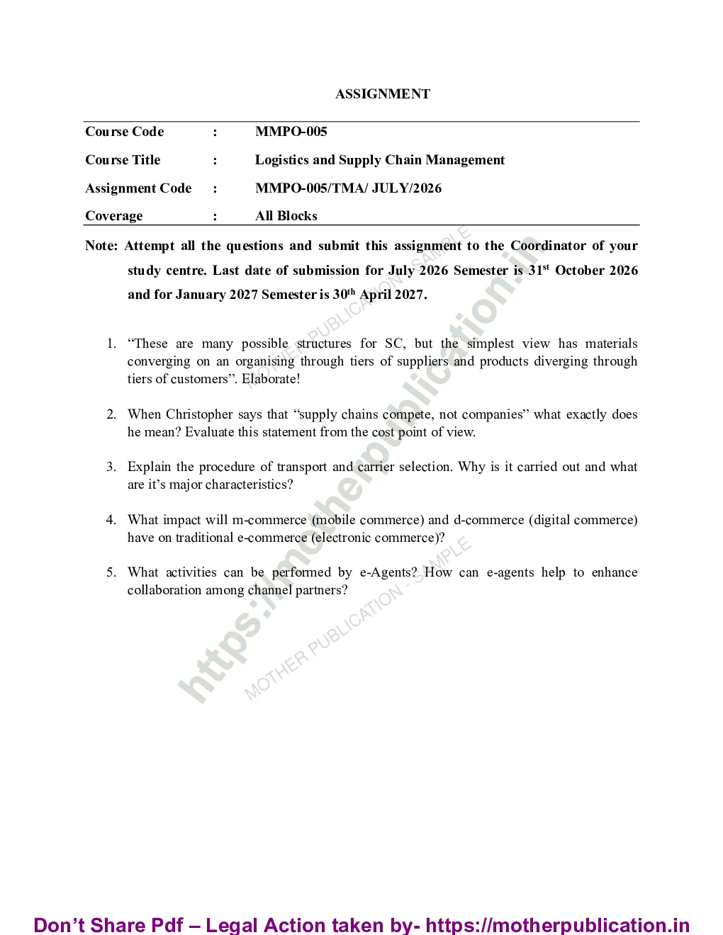 MMPO-005 Solved Assignment 2026-27 in English | MBA Operations Management Sample Page 1