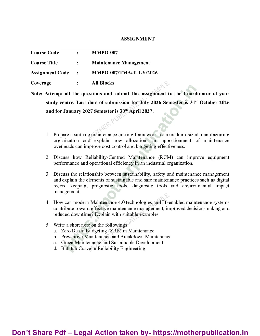 MMPO-007 Solved Assignment 2026-27 in English | MBA Operations Management Sample Page 1