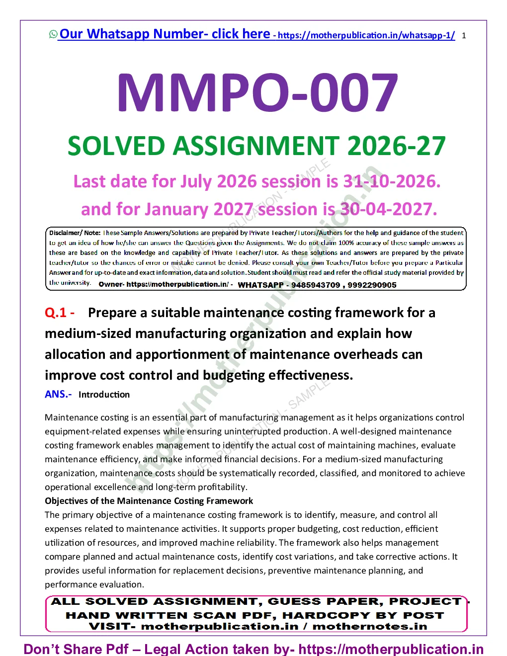 MMPO-007 Solved Assignment 2026-27 in English | MBA Operations Management Sample Page 2