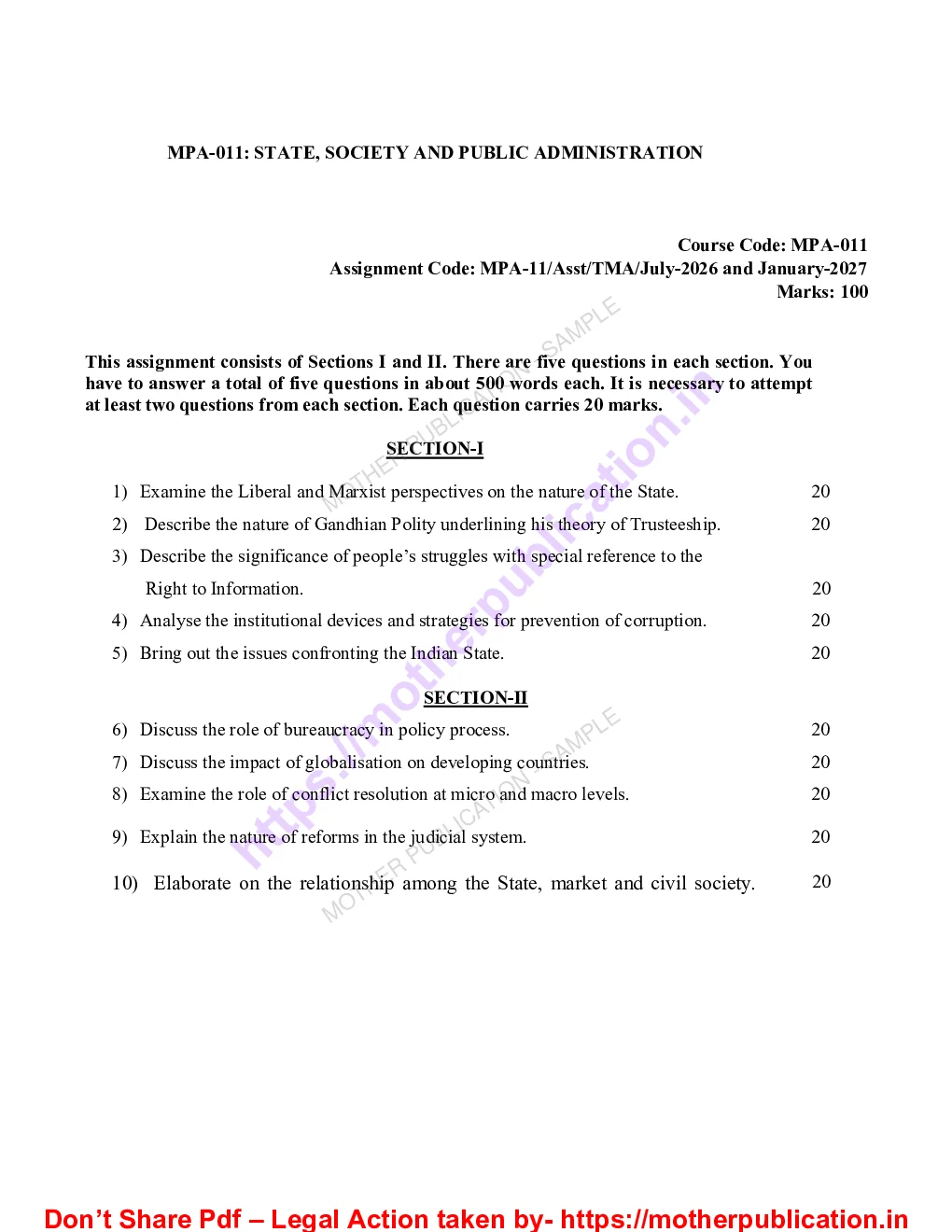 MPA-011 Solved Assignment 2026-27 in English | M.A. Public Administration Sample Page 1