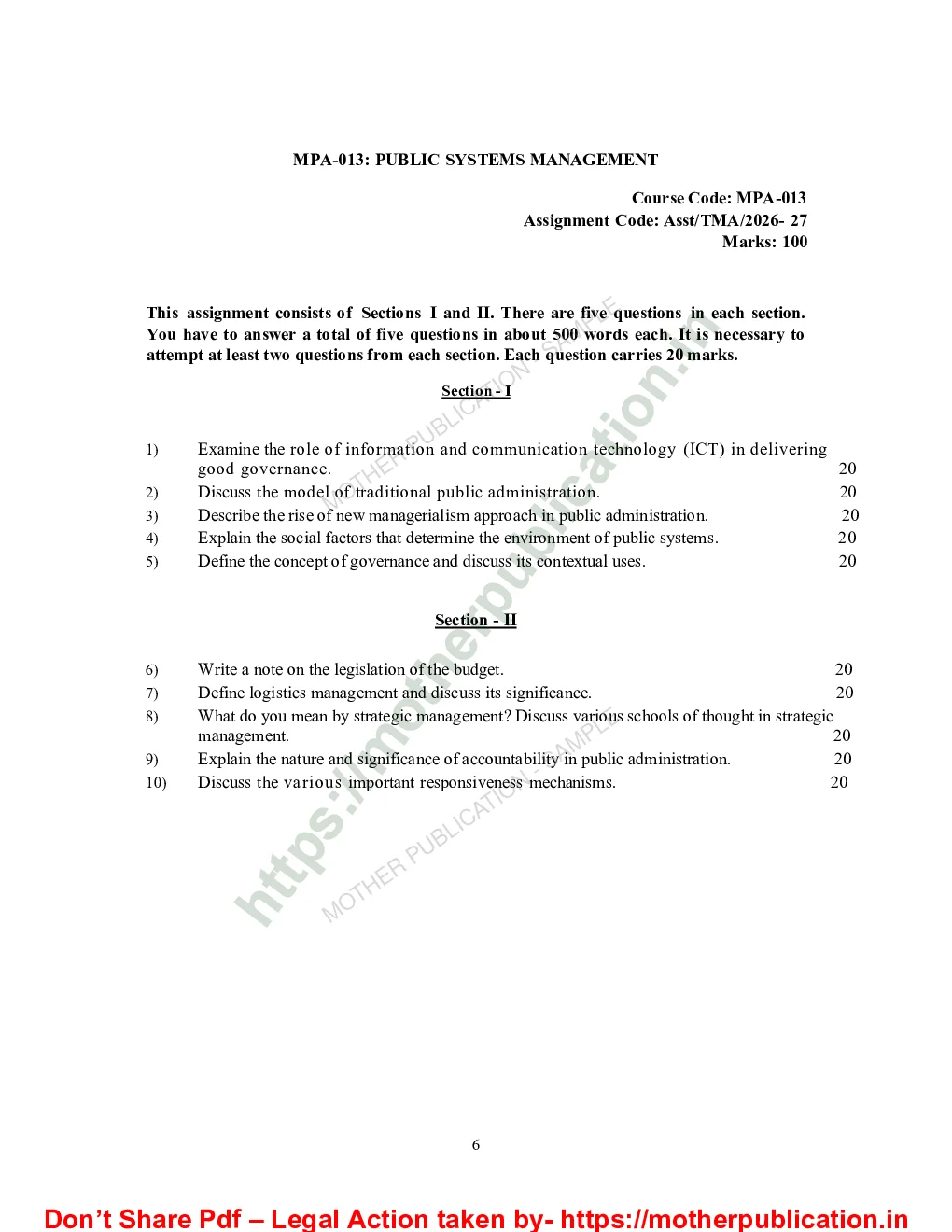 MPA-013 Solved Assignment 2026-27 in English | M.A. Public Administration Sample Page 1
