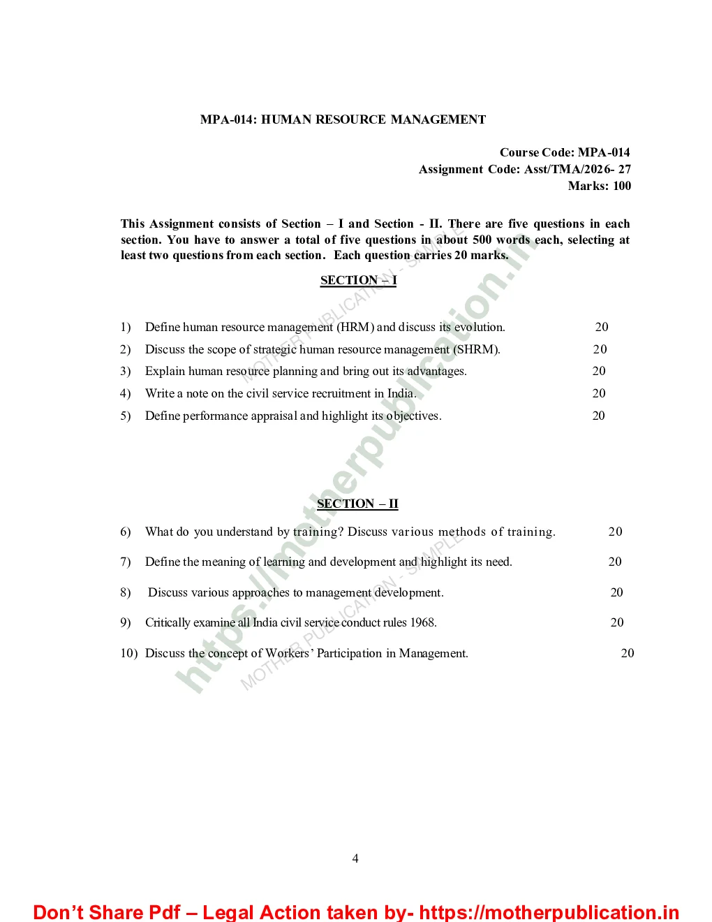MPA-014 Solved Assignment 2026-27 in English | M.A. Public Administration Sample Page 1