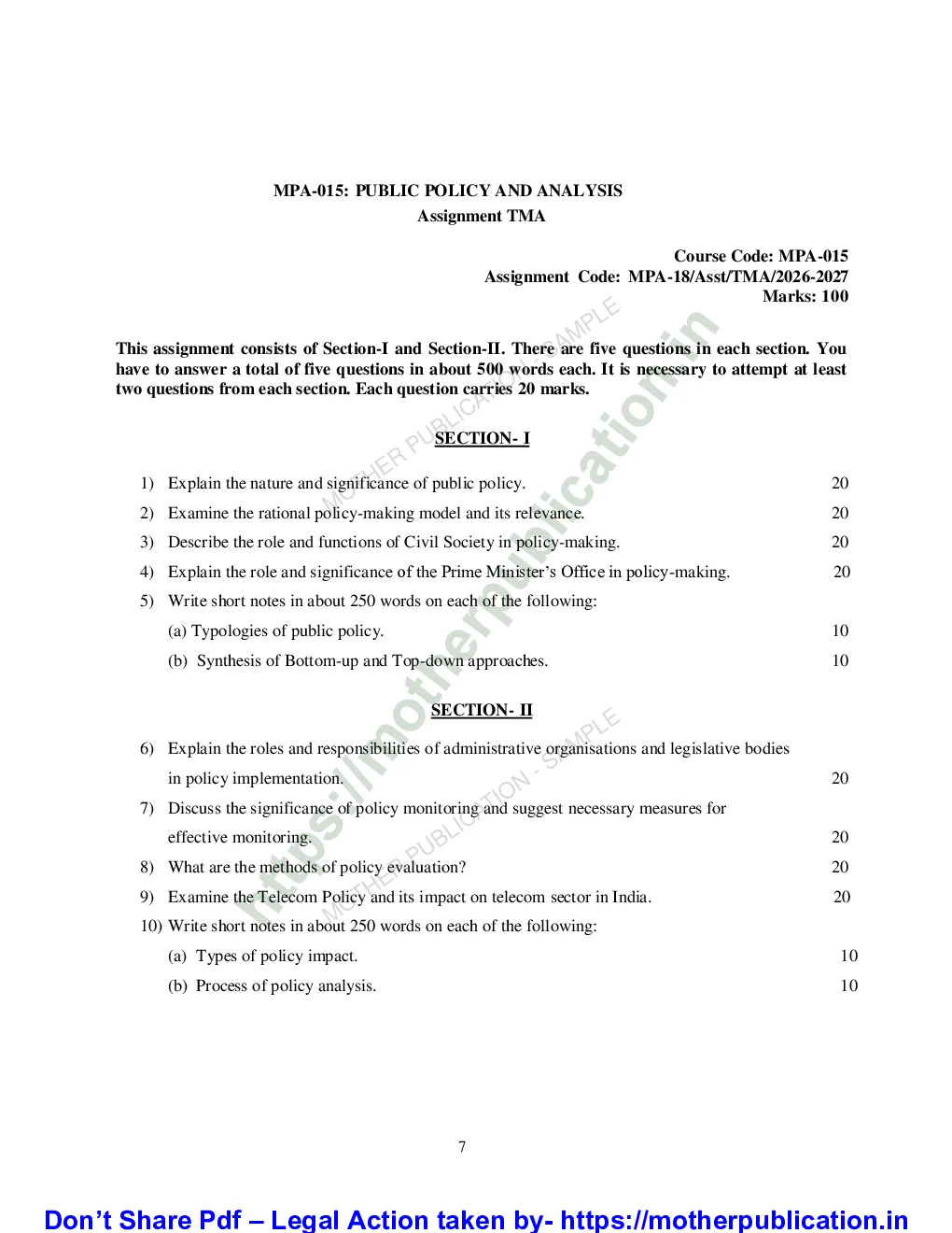 MPA-015 Solved Assignment 2026-27 in English | M.A. Public Administration Sample Page 1