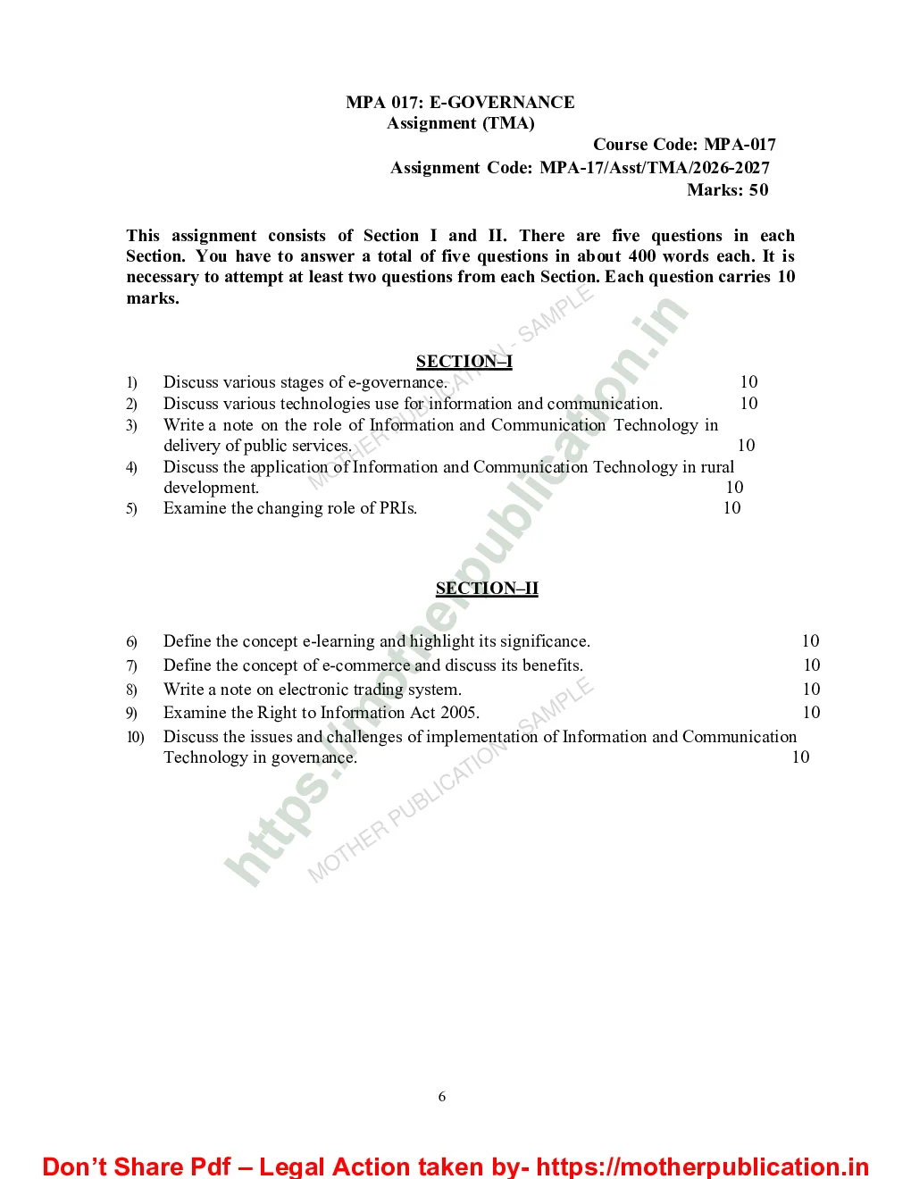 MPA-017 Solved Assignment 2026-27 in English | M.A. Public Administration Sample Page 1