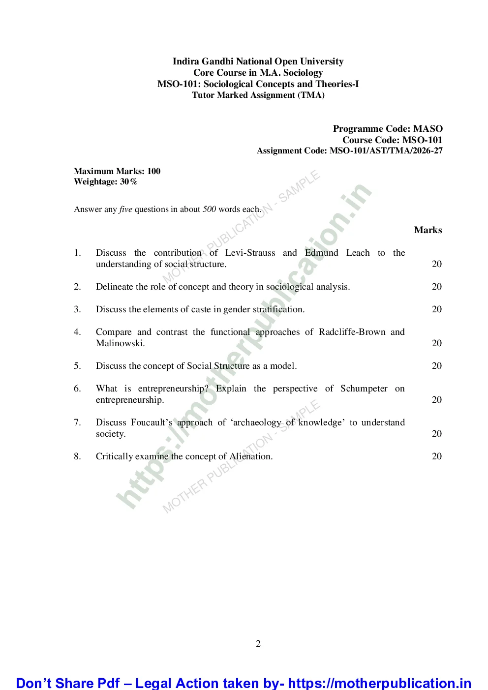 MSO-101 Solved Assignment 2026-27 in English | M.A. Sociology Sample Page 1