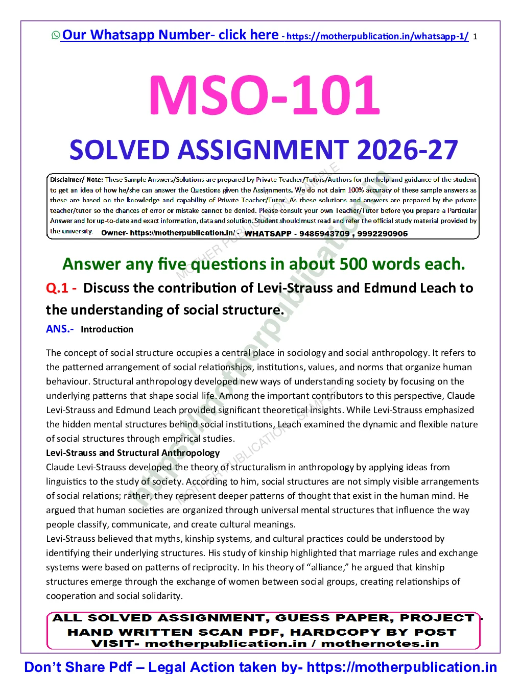 MSO-101 Solved Assignment 2026-27 in English | M.A. Sociology Sample Page 2