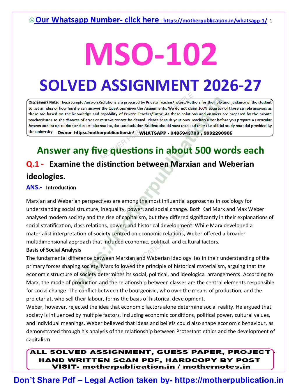 MSO-102 Solved Assignment 2026-27 in English | M.A. Sociology Sample Page 2