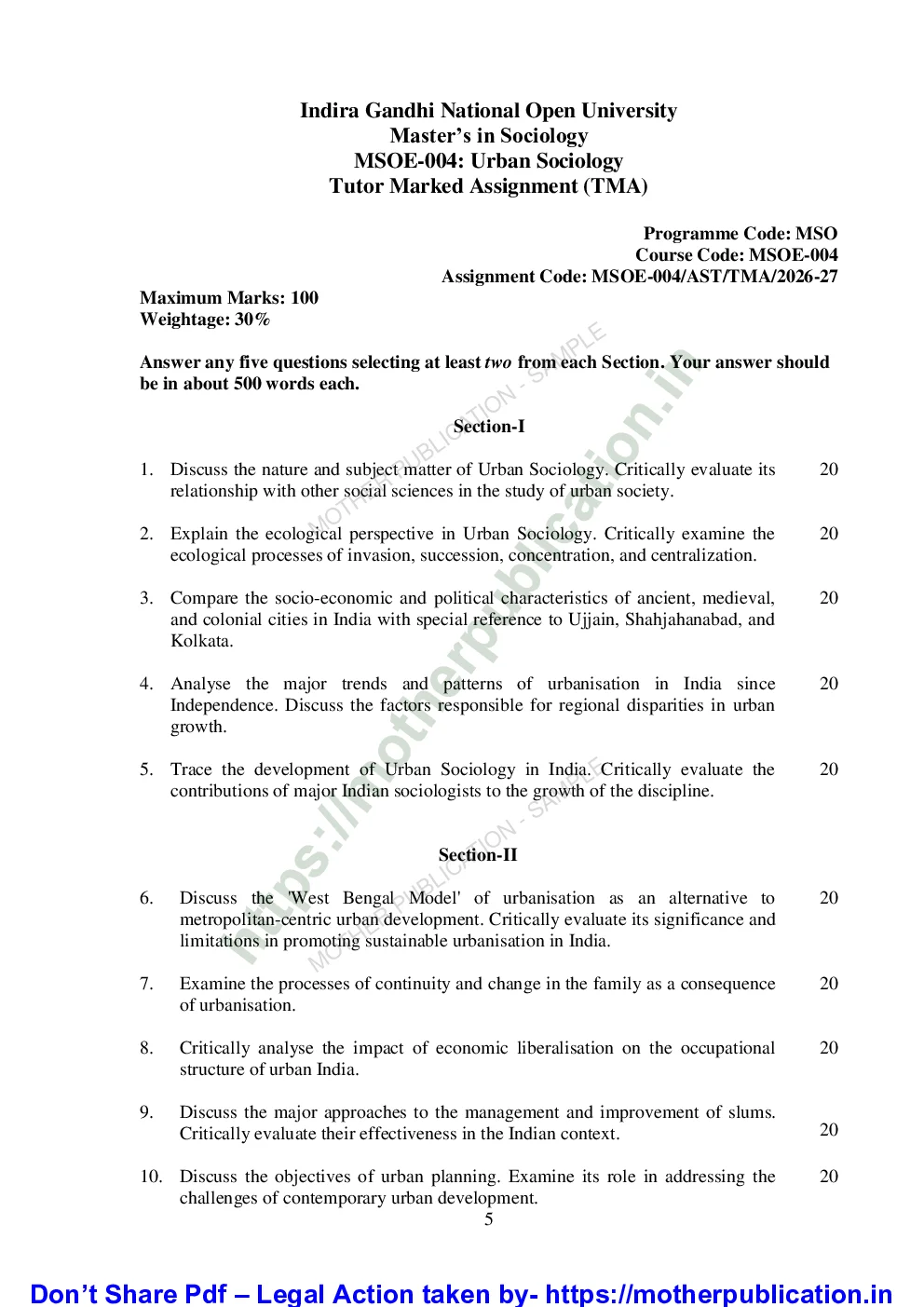 MSOE-004 Solved Assignment 2026-27 in English | M.A. Sociology Sample Page 1