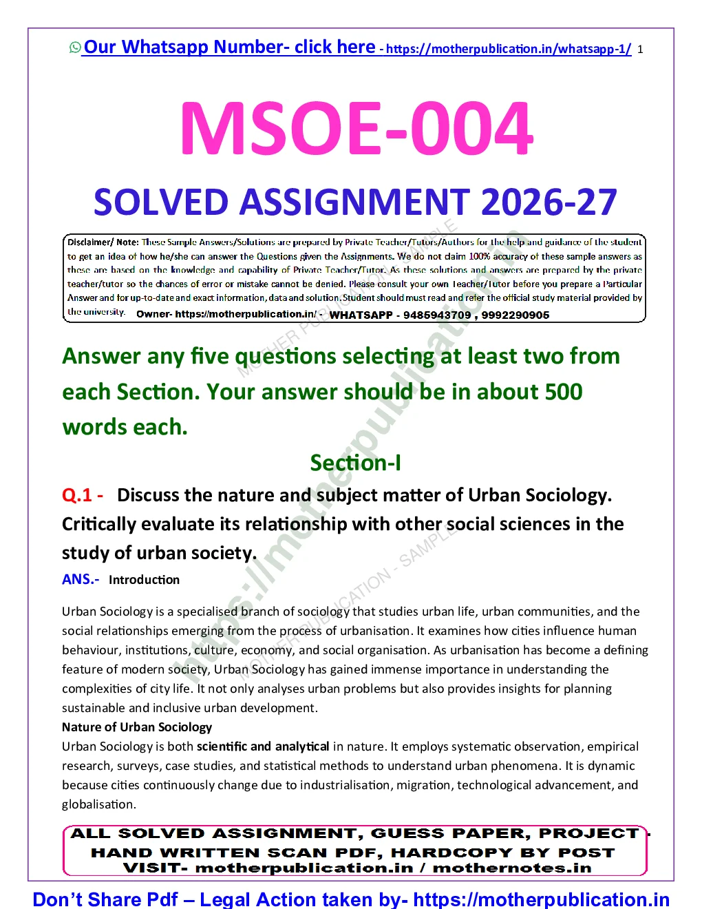 MSOE-004 Solved Assignment 2026-27 in English | M.A. Sociology Sample Page 2