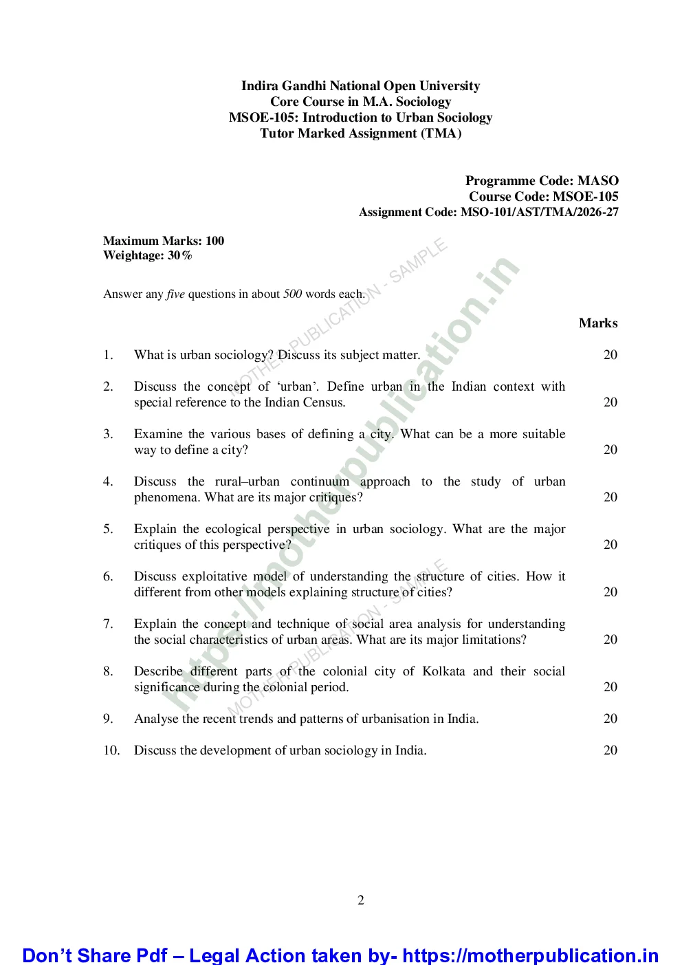 MSOE-105 Solved Assignment 2026-27 in English | M.A. Sociology Sample Page 1